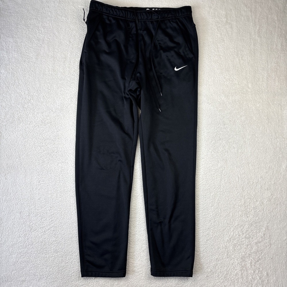 NIKE Therma-Fit Straight Leg Pants Mens Medium Black Open Hem Fleece Lined Sweat